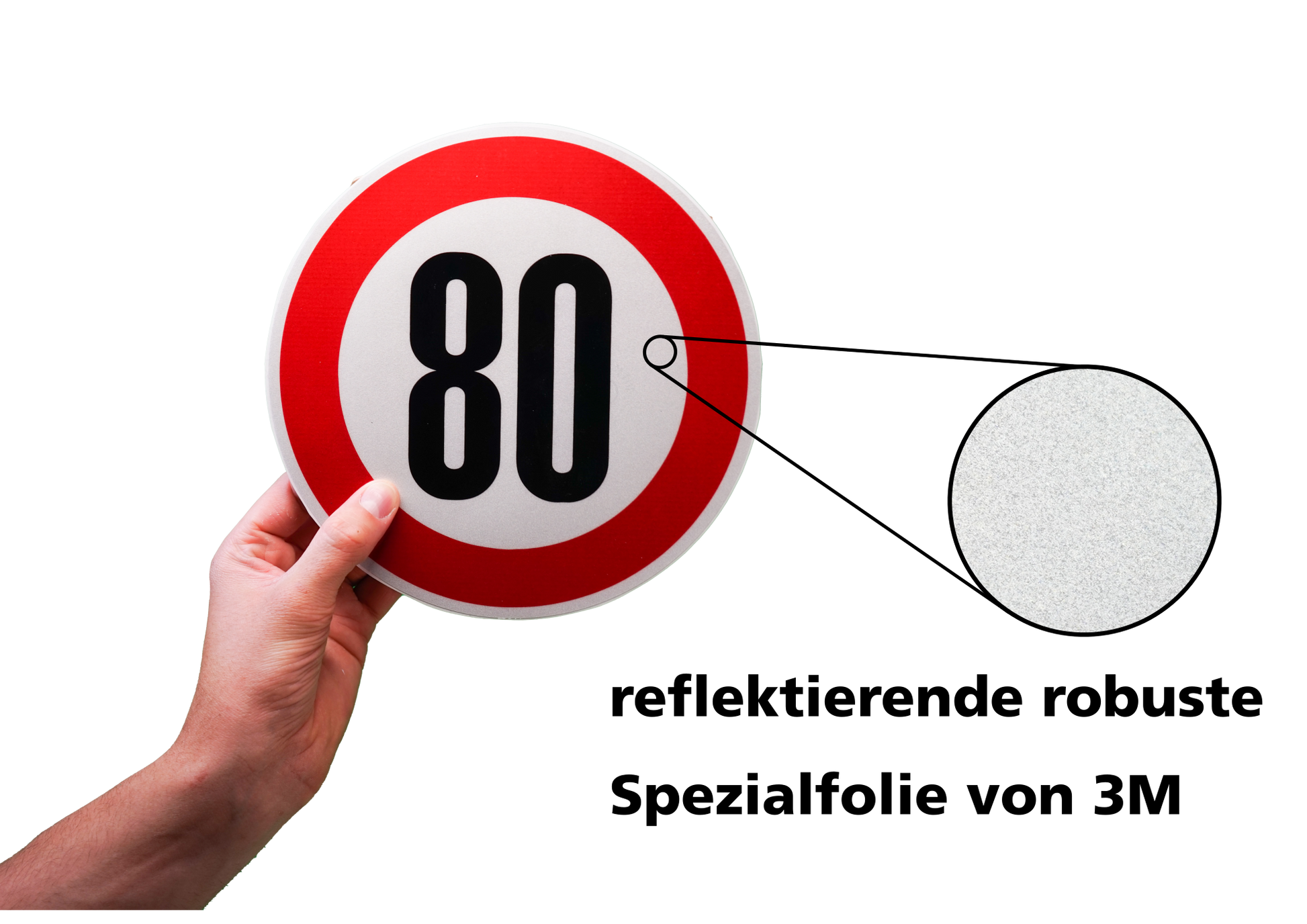 80 kmh Aufkleber mit reflektierender Folie in einer Lifestyleanwendung.