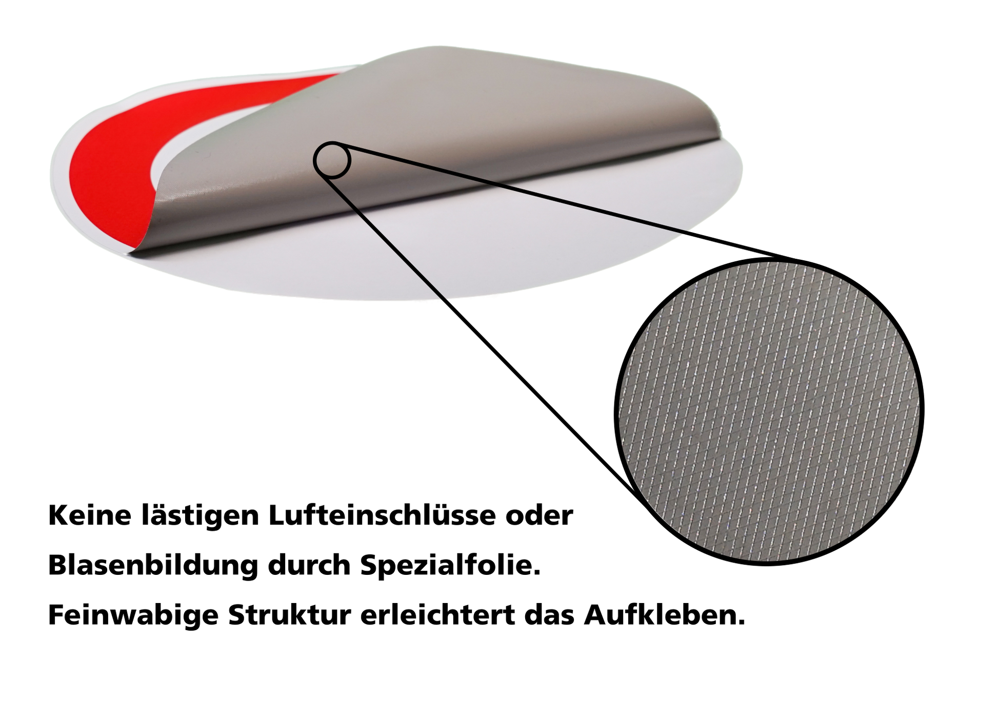 Hinweise zur erleichterten Montage des kmh Aufkleber aufgrund feinwabiger Struktur.