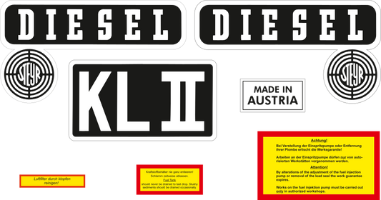 Der Inhalt des Aufkleber Set 3 für Steyr Diesel Traktor.