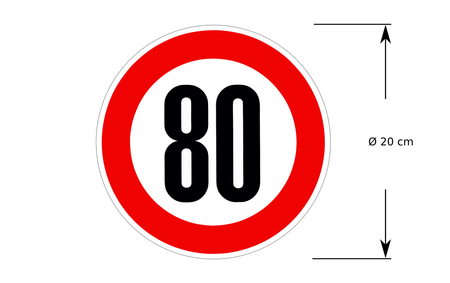 80 kmh Aufkleber und Bemaßung des Außendurchmessers.