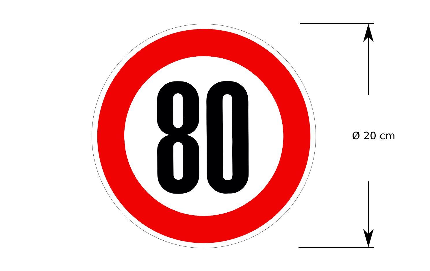 80 kmh Aufkleber und Bemaßung des Außendurchmessers.