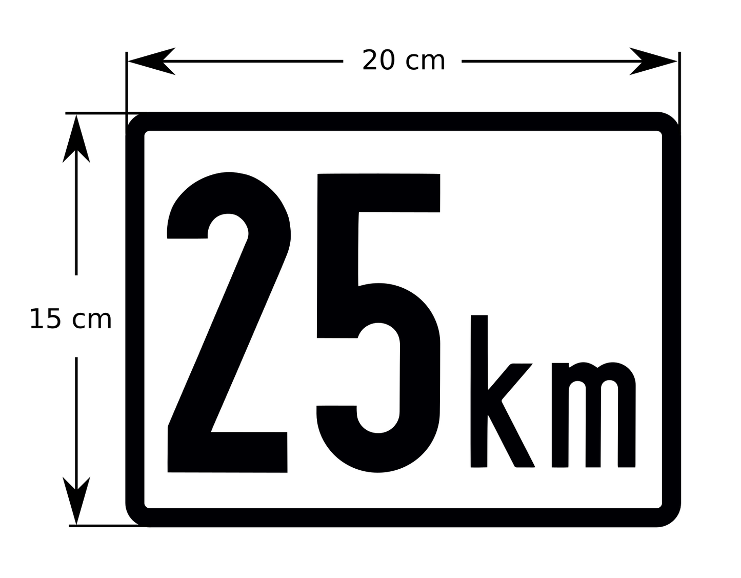 Kmh Aufkleber mit den Außenabmessungen zur Kennzeichnung der maximal zulässigen Geschwindigkeit des jeweiligen Gefährts.