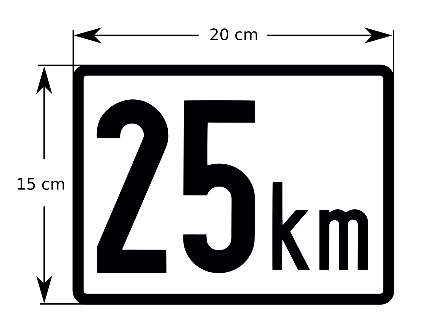 Kmh Aufkleber mit den Außenabmessungen zur Kennzeichnung der maximal zulässigen Geschwindigkeit des jeweiligen Gefährts.