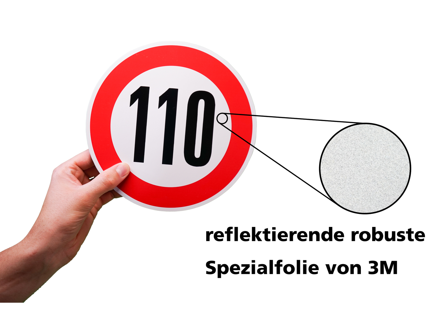 110 kmh Aufkleber mit reflektierender Folie in einer Lifestyleanwendung