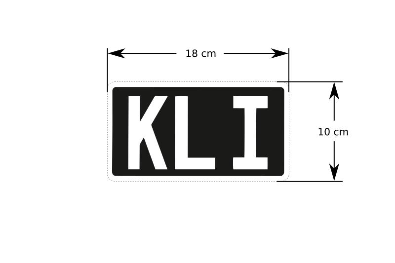 Der Aufkleber KL1 Steyr Traktor mit Bemaßungen.